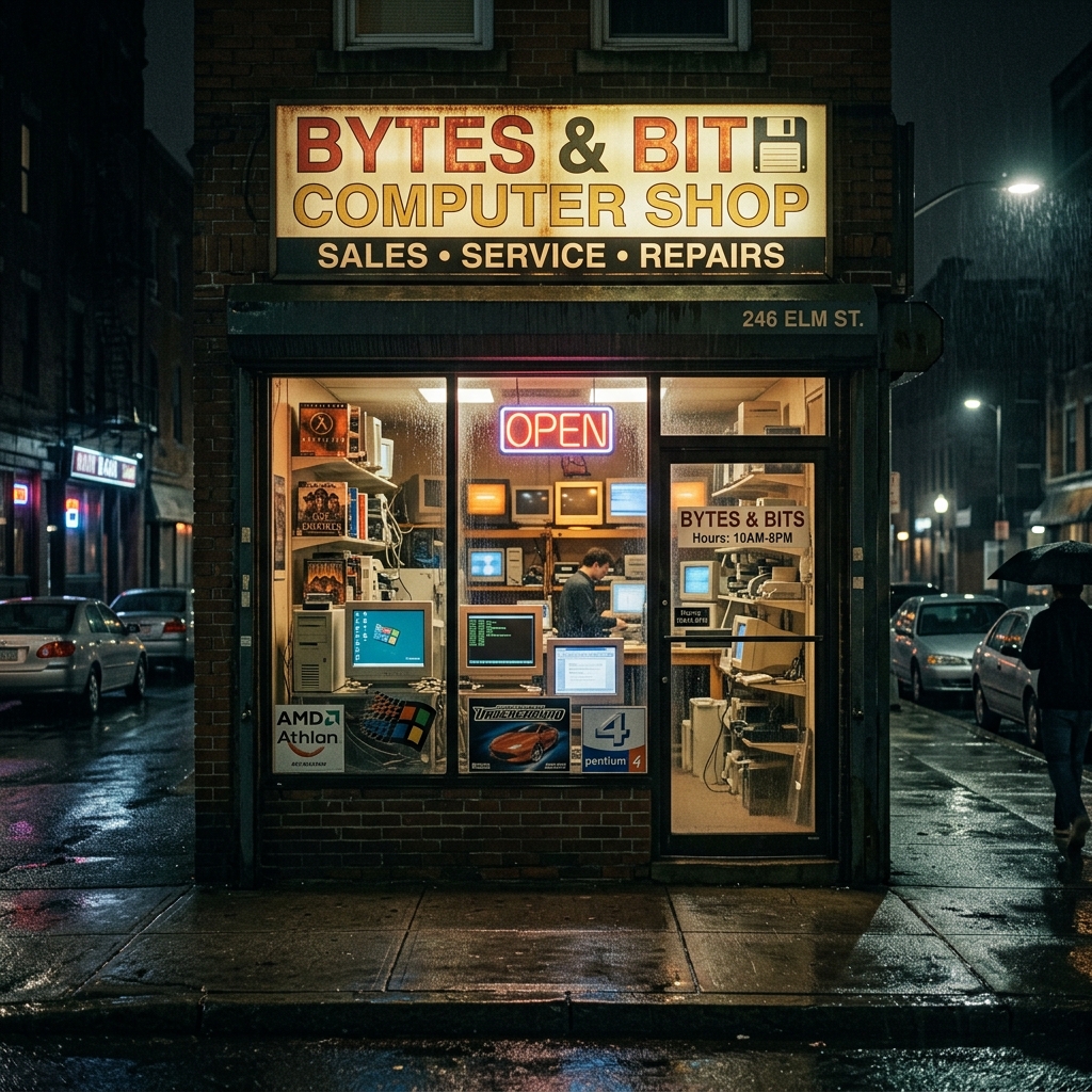 Tienda de informática de noche
